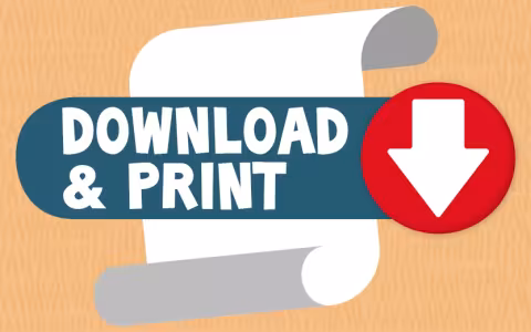 Cartoon scroll with Download & Print text, arrow pointing down