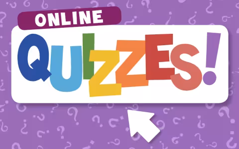 Banner image with Online Quizzes! text and cartoon computer mouse pointer